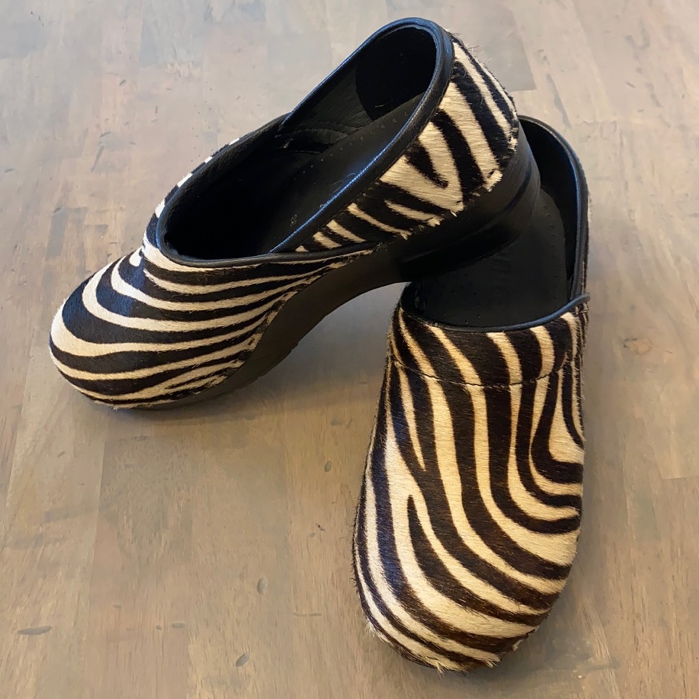 Sanita Zebra Print Calf Pony Hair Clogs 39